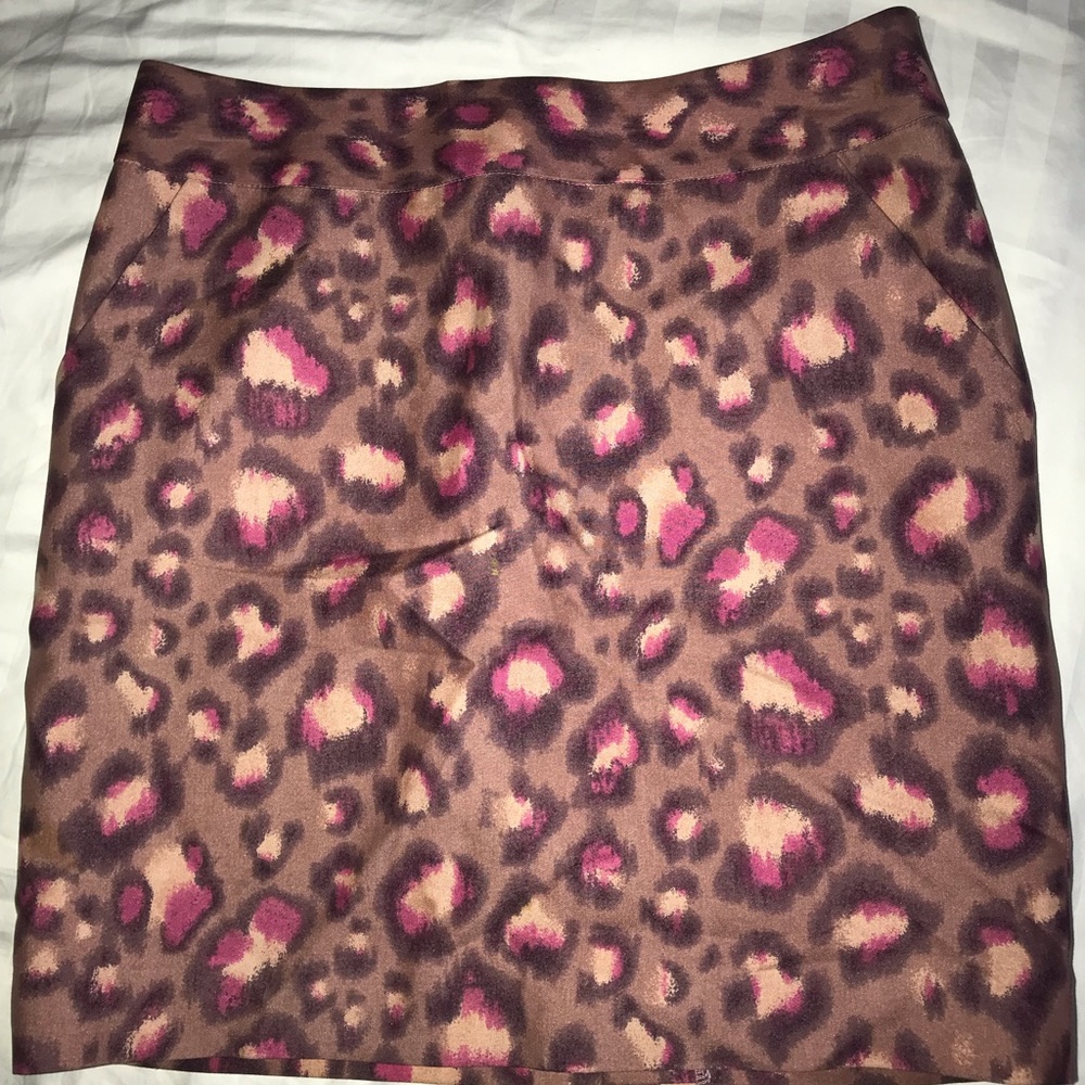 Tan, Pink and cream Mid level skirt with Leopard Print.